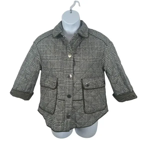 Zara Boxy Plaid Coat Jacket Medium Green Gray Check Button Front Utility Pockets - Picture 2 of 12